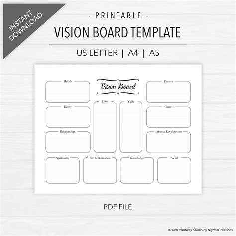 Vision Board Template Printable For Bullet Journal Or Planner Print On