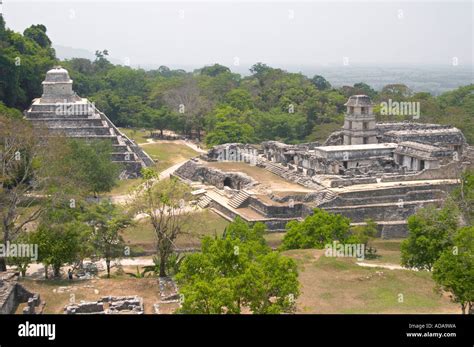 Palace Of Palenque Archaeological Site Mexico Stock Photo Alamy