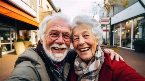 Premium Ai Image Happy Loving Old Couple Taking A Selfie Outdoors