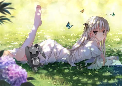 Wallpaper Illustration Anime Girls Barefoot Legs Butterfly