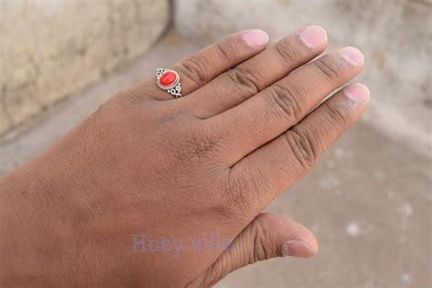 Coral Stone Ring Coral Ring 925 Sterling Silver Ring Girls Etsy