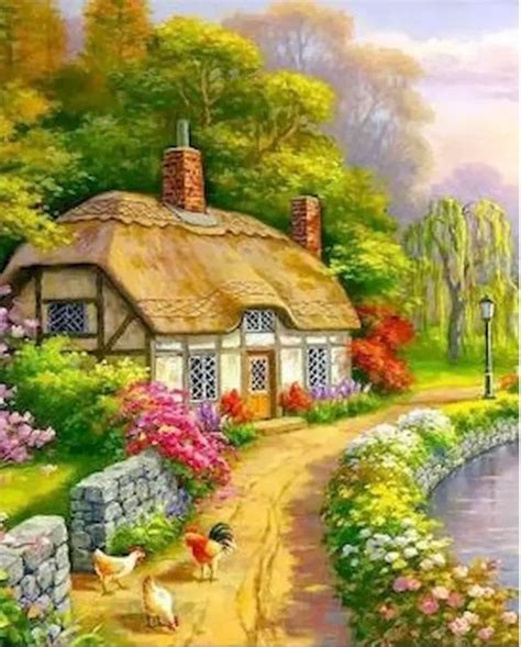 Paint By Numbers Vintage House On Canvas Home Decoration Etsy Uk