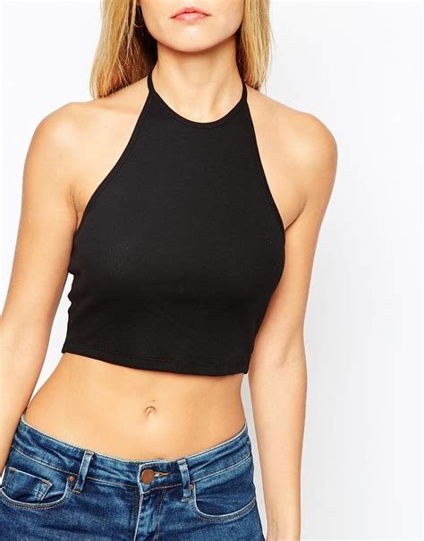 Asos Crop Top With Halter Neck In Rib 2 Pack Save 20 In Black Lyst
