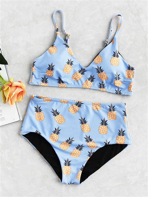 Shop All Over Pineapple Print Bikini Set Online Shein Offers All Over