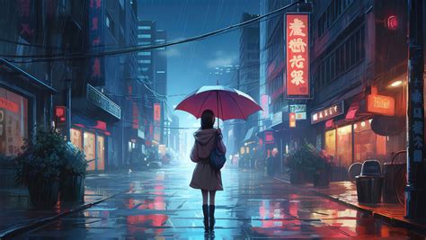1360x768 Anime Girl Walking In Rain Umbrella 5k Laptop Hd Hd 4k