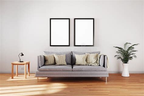 Minimalistic Elegant Living Room Interior With Single Vintage Sofa In