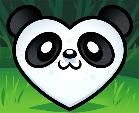 How To Draw A Panda Heart Step By Step Forest Animals