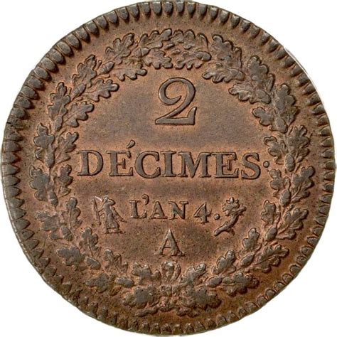 20 Centimes 2 Décimes France 1795 1796 Km 638 Coinbrothers Catalog