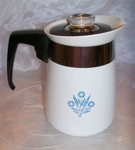 Vintage Corning Blue Cornflower Stove Top 4 Cup Coffee Pot Percolator