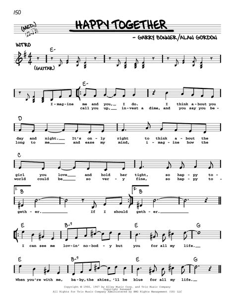 Happy Together Sheet Music The Turtles Real Book Melody Lyrics And Chords