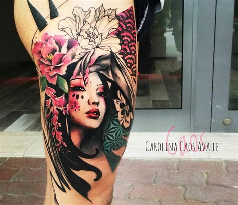 Girl With Flowers Tattoo By Carolina Caosavalle Photo 25428