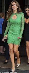 Elizabeth Hurley 48 Wears Green Lace Mini Dress With Sexy Keyhole Cut