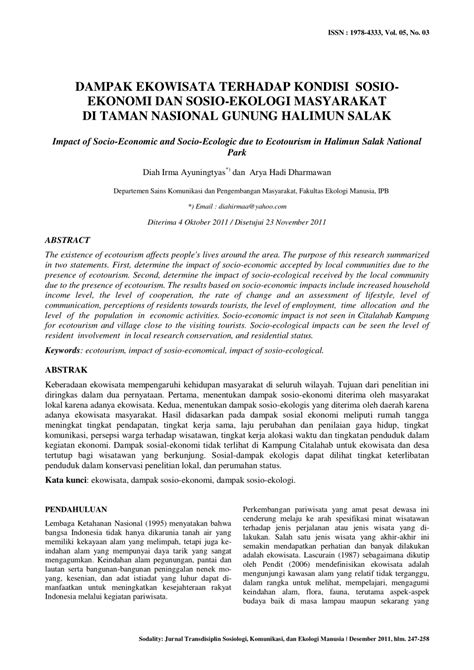 Pdf Dampak Ekowisata Terhadap Kondisi Sosioekonomi Dan Sosio Ekologi