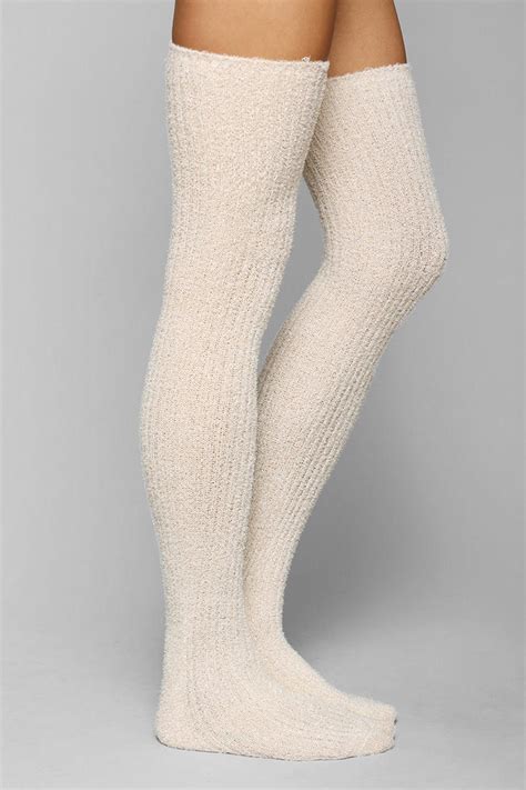 Urban Outfitters Fuzzy Lurex Over The Knee Sock In White Lyst