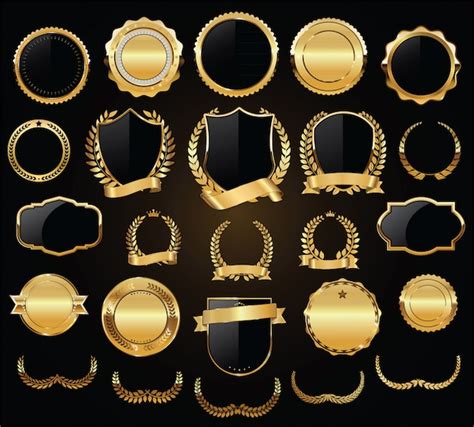 Premium Vector Golden Shields Laurel Wreaths And Badges Vector Collection