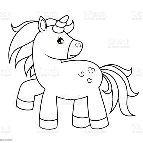 Cute Cartoon Unicorn Black And White Vector Illustration For Coloring Book Stock Illustration