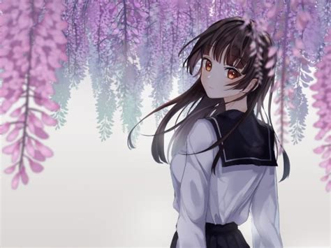 Anime Girl Wink Cherry Blossom Cute School Uniform Anime Girl