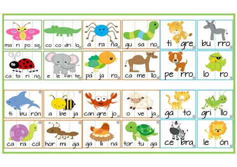 Maravillosas Tarjetas De Animales Divididas Por Sílabas Para Preescolar