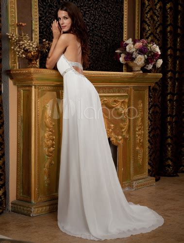 Romantic White Chiffon Beading Strapless Prom Dress
