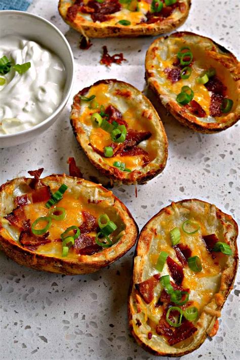 Crispy Potato Skins With Cheddar Monterey Jack And Bacon