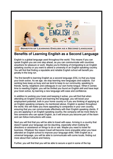 Benefits Of Learning English As A Second Language By Converse