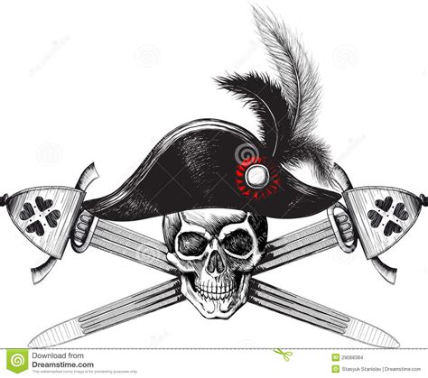 See more ideas about crown tattoo, skull with crown, skull. Skull In The Captain Hat And Two Crossed Swords Stock ...