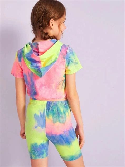 Girls Tie Dye Hoodie And Cycling Shorts Set Custom Kids Clothes Tie