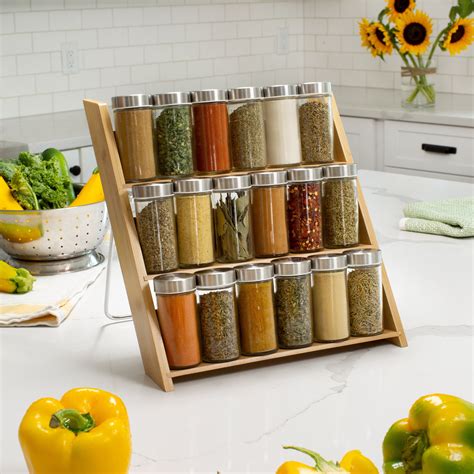 Orii 18 Compact Bamboo Over Counter Drawer Spice Glass Jar Rack Set