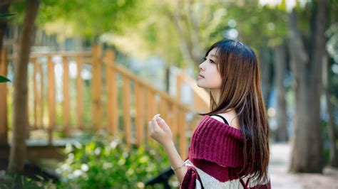 model women long hair asian mikako zhang kaijie dyed hair women outdoors brunette