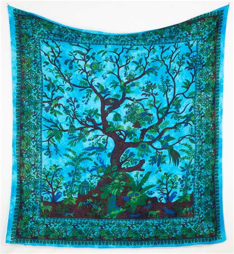Indian Tapestry Tree Of Life Yggdrasil Blue Tie Dye Big Etsy