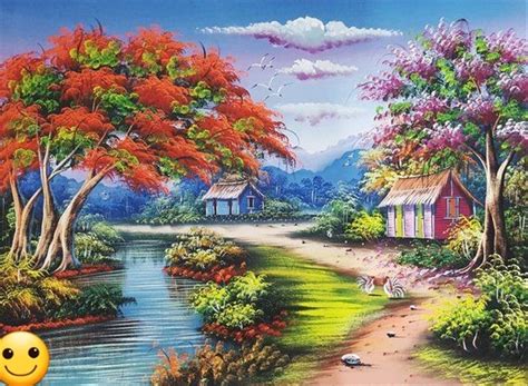 Jual Lukisan Kanvas Pemandangan Cantik 90x130 Stk Di Lapak Jendela Ubud