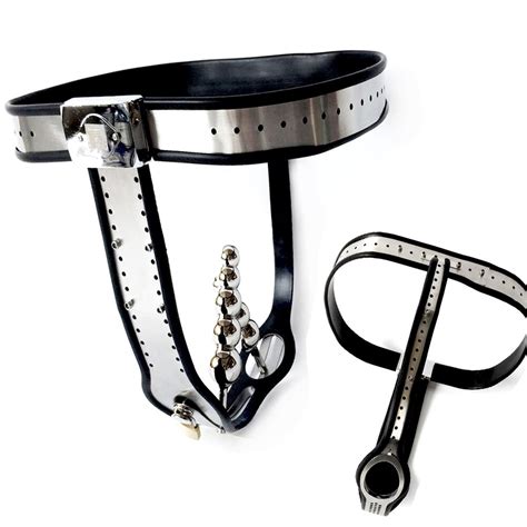 female stainless steel chastity belt lockable pants with anal vaginal plug hole t back bdsm