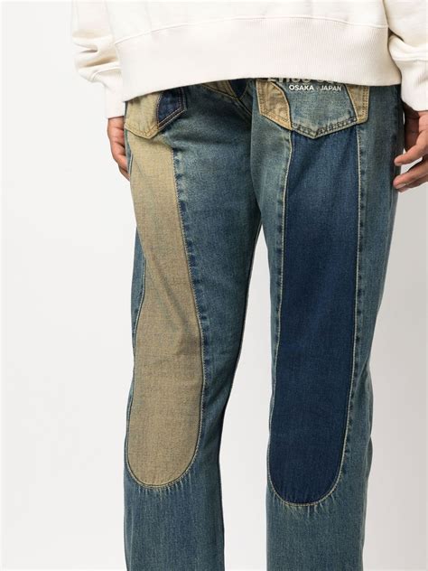 Evisu Blue Panelled Straight Leg Jeans Modesens