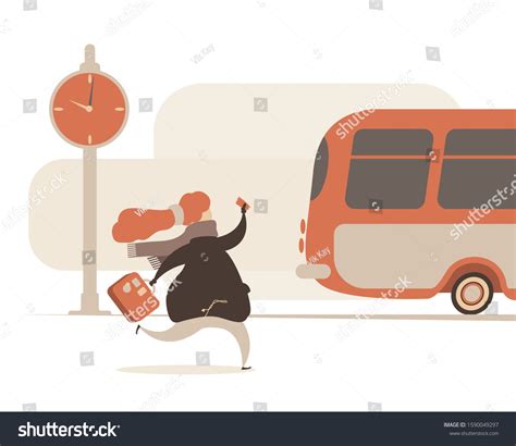 Flat Illustration Girl Running Catch Bus Stock Vector Royalty Free