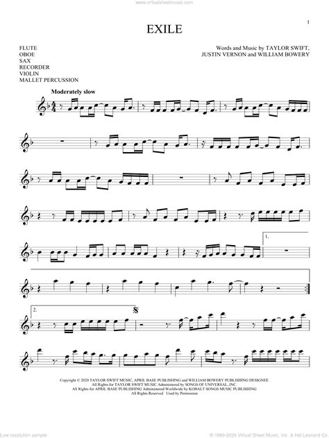 Exile Feat Bon Iver Sheet Music For Solo Instrument Treble Clef High