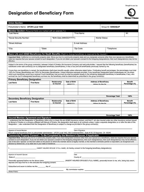 Mutual Of Omaha Designation Of Beneficiary Form Fill And Sign