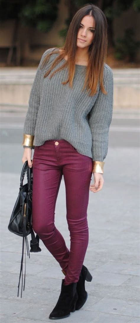 What To Wear With Eggplant Jeans 50 Best Outfits Outfits With Leggings Cute Dress Outfits