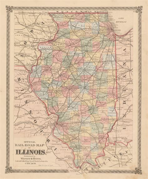 Official Railroad Map Of Illinois 1875 New World