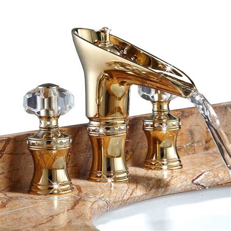 White is subtle, but you could bring a pop of colour to a family bathroom with a tap finished in green, red, yellow or blue. Luxury crystal dual handle solid brass copper golden Basin ...