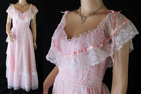 80s Prom Dress Southern Belle White Lace Vintage Wedding Pink