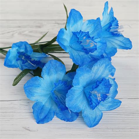 12 Bush 72 Pcs Light Blue Artificial Silk Daffodil Flowers Efavormart
