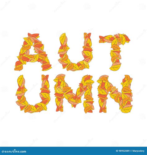 Autumn Lettering Yellow Leaves Of Abc Autumnal Alphabet Stock Vector