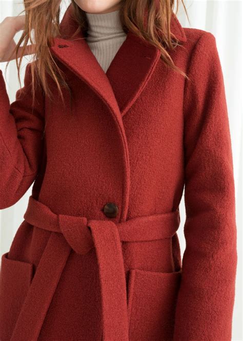 Model Back Image Of Stories Belted Wool Coat In Red Dress Coat Outfit