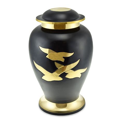 Adult Brass Cremation Urn Matt Black Bronze Graceful Flying Birds