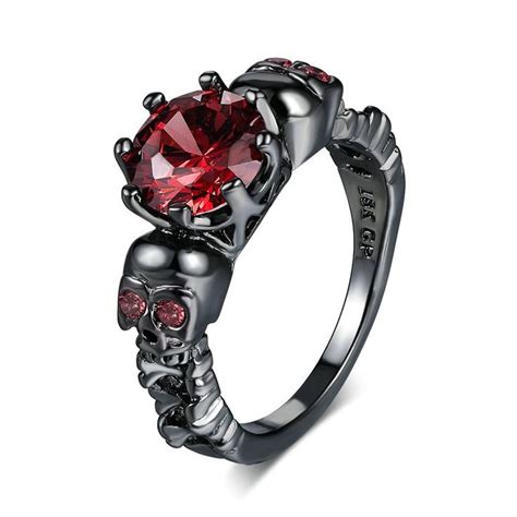 Qobebota Unique Gothic Black Gold Skull Statement Ring Inlaid Purplered Cubic Zirconia Emo Ring