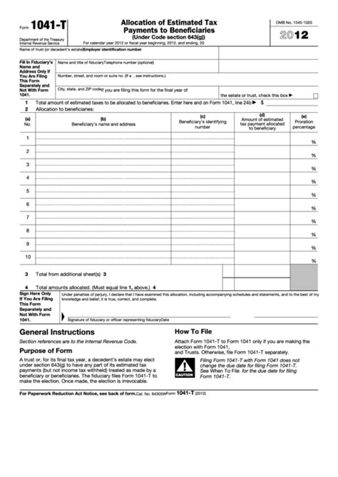 Fillable Form 1041 T Allocation Of Estimated Tax Payments To