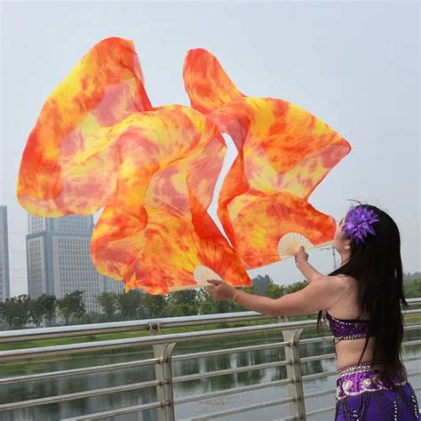 1 pair dance fans 100 silk stage performance props tie dye 180cm women belly dance silk fans in