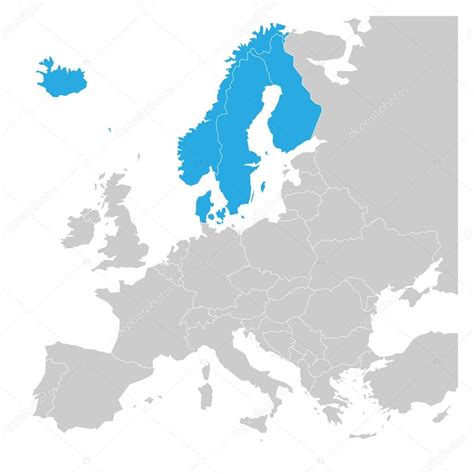 Pays Scandinaves Danemark Norvège Finlande Suède Et Islande Bleu A