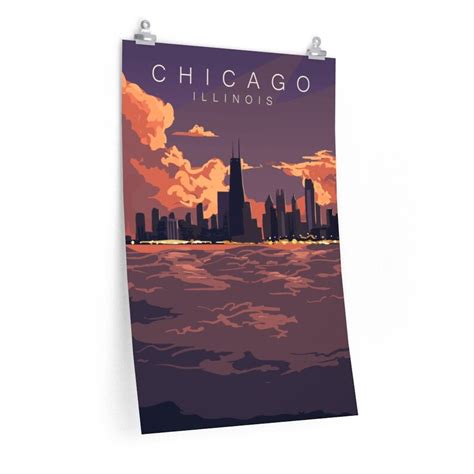 Chicago Travel Poster Chicago Wall Art Illinois Usa Chicago Etsy