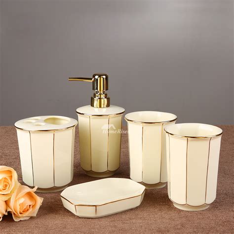 5-Piece Floral Bathroom Accessories Set Ceramic Floral Enamel